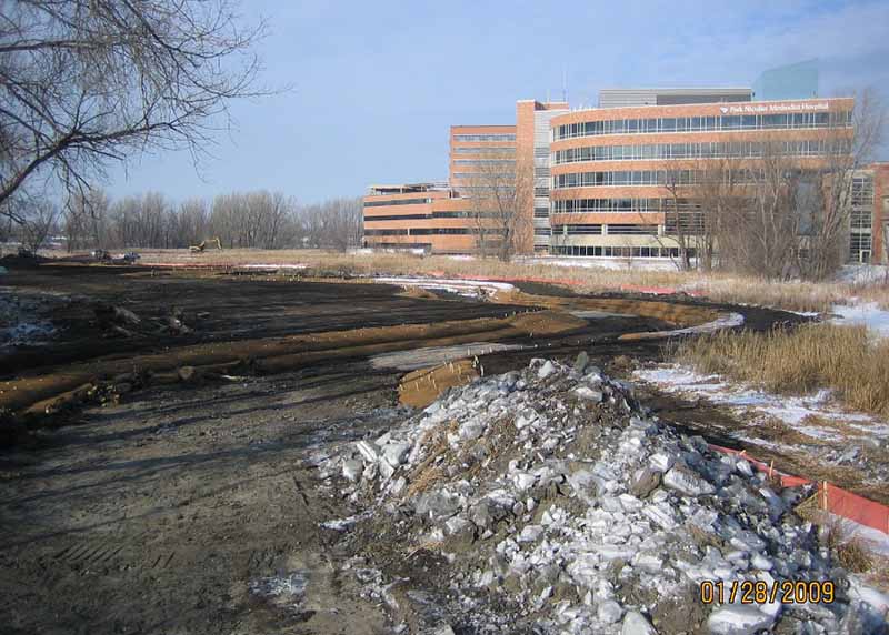 Methodist Hospital creek re-meander under construction