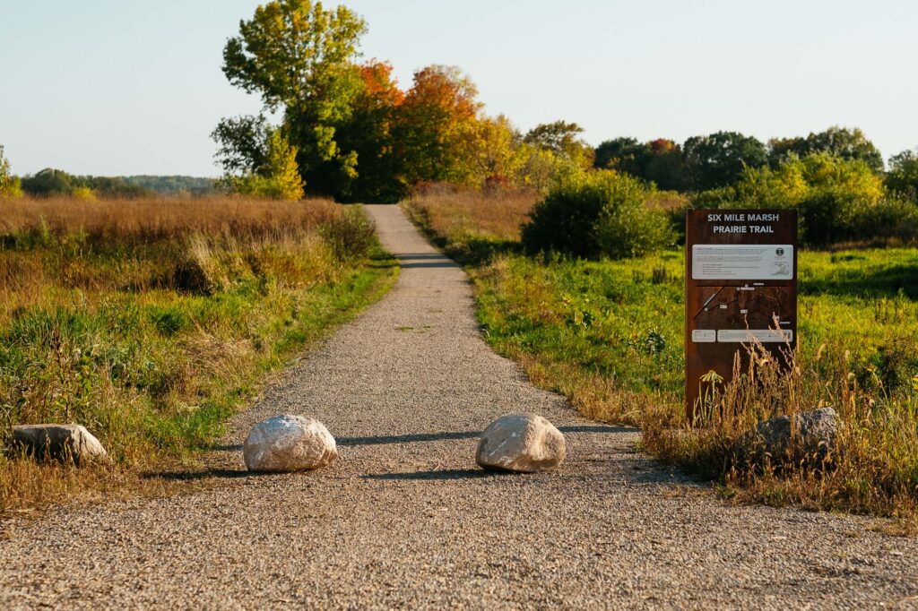 Interpretive sign at the Six Mile Marsh Prairie